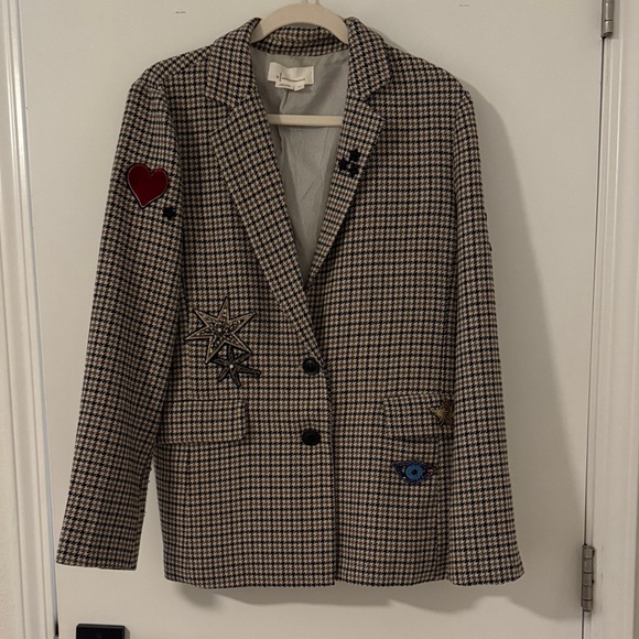 Anthropologie Women's Checkered Blazer with Embroidered Patches, size M - Picture 1 of 7